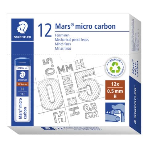 Astuccio 12 mine sottili H Staedtler Mars Micro Carbon 250 0,5 mm - 250 05-H